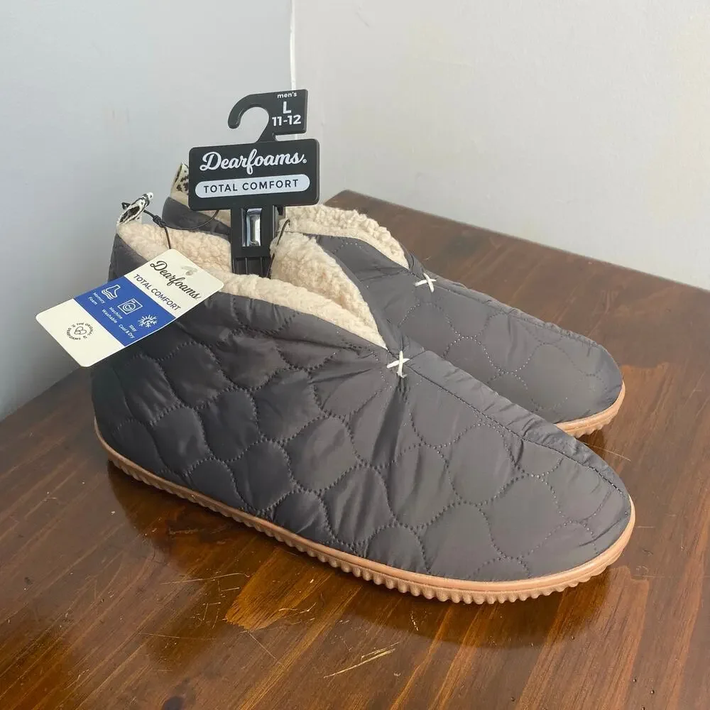 Dearfoams Men's Gray Warm Up Bootie House Slipper Large 11-12